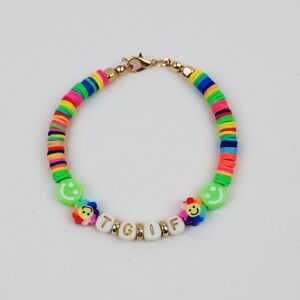 Handmade TGIF Smiley Face Flower Multi Color  Bracelet